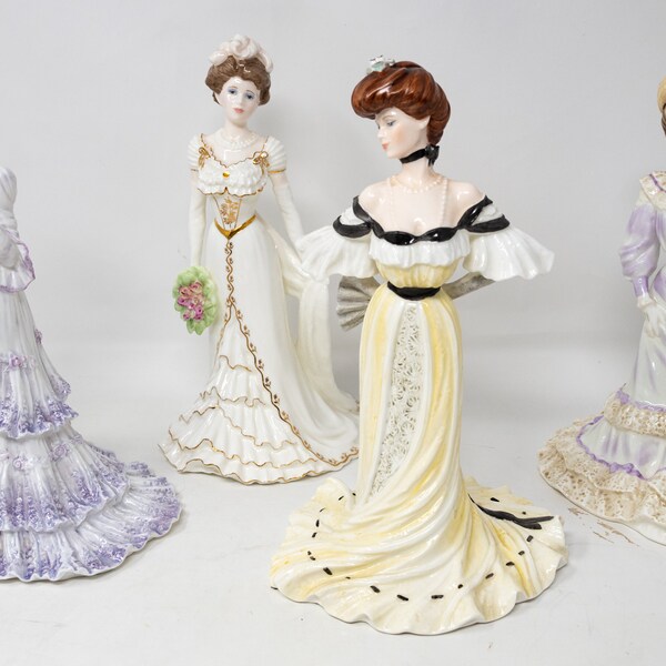 Selection of Coalport "Golden Age" collectable figurines, dressed up ladies, vintage bone china, c.1987