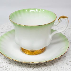 Vintage Royal Albert soft light green teacup and saucer, Rainbow series, Montrose shape, bone china, England