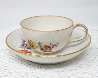 ヴィンテージ KPM 花柄フルーツボウル - 4個セット、ゴールドリム