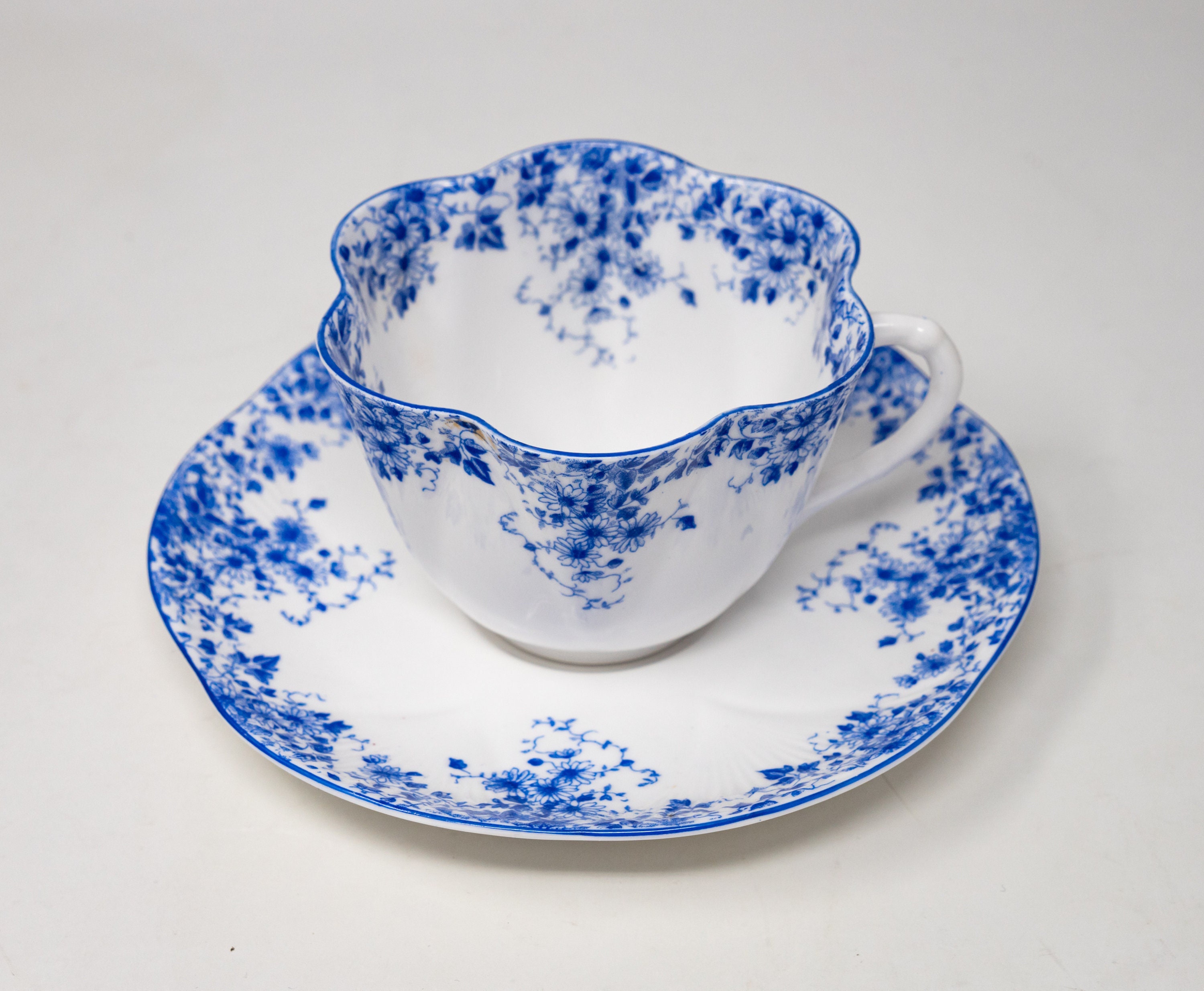 Shelly ヴィンテージ ティーセット Shelley Dainty Blue Teacup and Saucer, Vintage Bone China, Blue