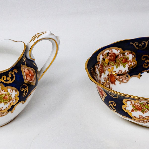 Reeplacement: Royal Albert Crown China "Derby" creamer, sugar bowl, antique dinnerware made in England