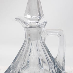 Glass cruet with stopper, vintage glass, oil vinegar bottle, hand-blown glass, the first half of the 20th century