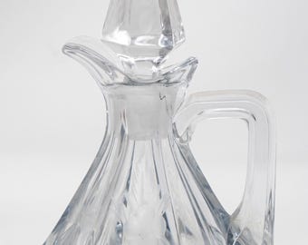 Vintage Hand-Blown Glass Cruet with Stopper: Oil Vinegar Bottle