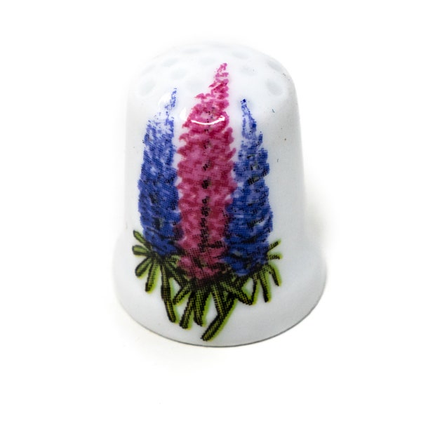 Nova Scotia collectable thimble, colorful lupins decoration, vintage thimble