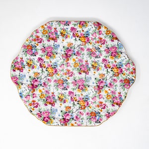 Lord Nelson pottery &quot;Marina&quot; cake plate, flower chintz, vintage bone china
