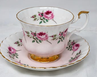 Vintage Royal Albert Pink Rose theekop en schotel: Montrose Bone China