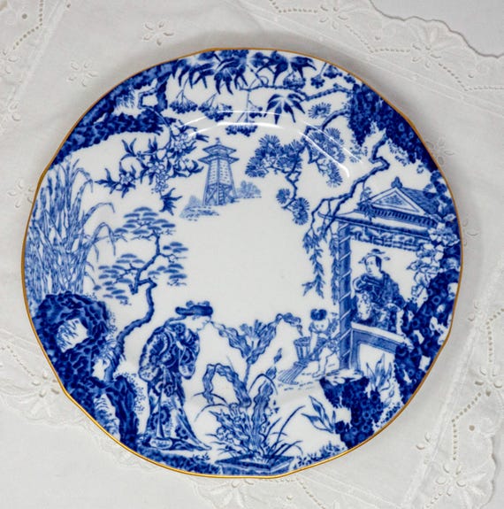 Vintage Royal Crown Derby Mikado Plate: Blue White Bone China