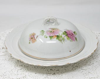Antique butter dish with lid, bone china, made in Germany