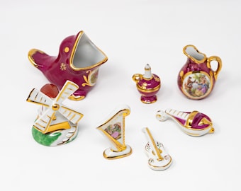 Selection of vintage Limoges porcelain miniatures, France, cobalt