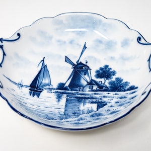 German delft-style serving plate with handles, antique ceramics