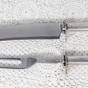 Sheffield meat carving set of knife and fork, stainless steel, 2 pieces, dinner service, handles with a floral motif, England