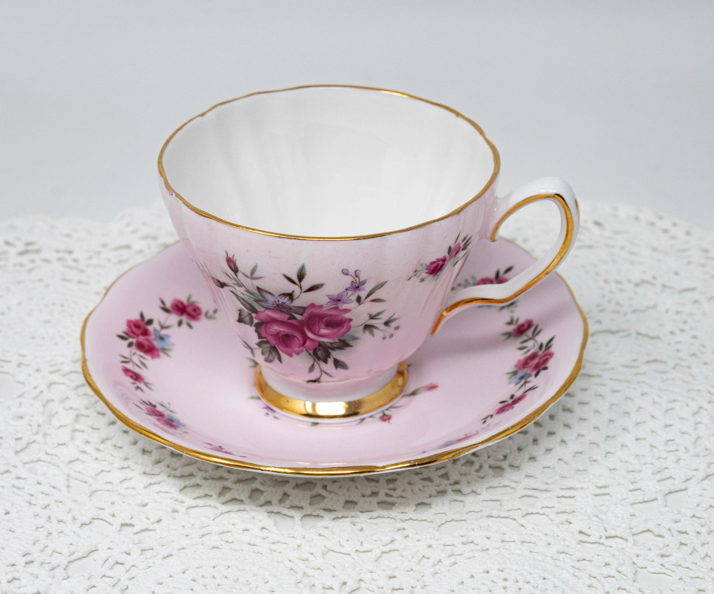 Vintage Colclough Pink Rose Teacup and Saucer: English Bone China