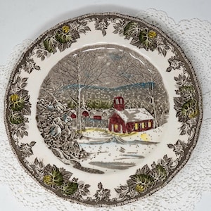 Johnson Bros. &quot;Friendly Village: The Schoolhouse&quot; 9.7&quot; plate, transferware, vintage ironstone dinnerware made in England
