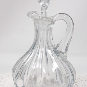 Glass cruet with stopper, vintage glass, oil vinegar bottle, hand-blown glass, the first half of the 20th century