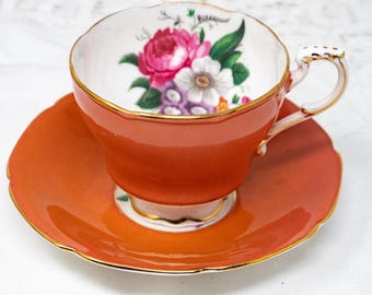Vintage Paragon Bone China Teacup & Saucer: Cabbage Rose Bouquet
