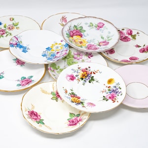 Replacement: Selection of floral orphan saucers, flowers of pink, rose, red colors, vintage bone china