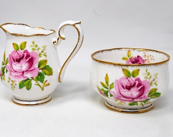 Small Royal Albert "American Beauty" creamer and sugar bowl,  vintage bone china made in Engand