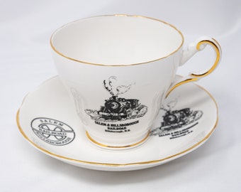 Vintage Royal Stuart "Salem Hillsborough Railroad" teacup and saucer set, England, Vintage Bone China, very rare