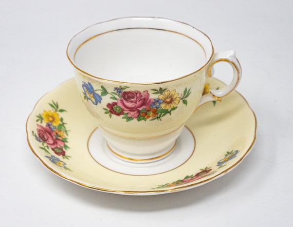 Colclough Pale Pink Teacup and Saucer Set Bone China Made in England Flower Decoration Pattern 6487 C. 1937 1954 RARE Etsy