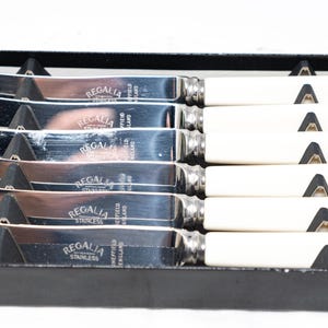 Set of 6 tea knives by Sheffield England in original box, Regalia, stainless steel, vintage cutlery, N.B. &Co.Ltd