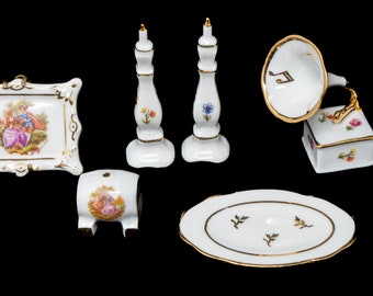 Selection of vintage Limoges miniatures, France, white fine porcelain, vintage porcelain made in France