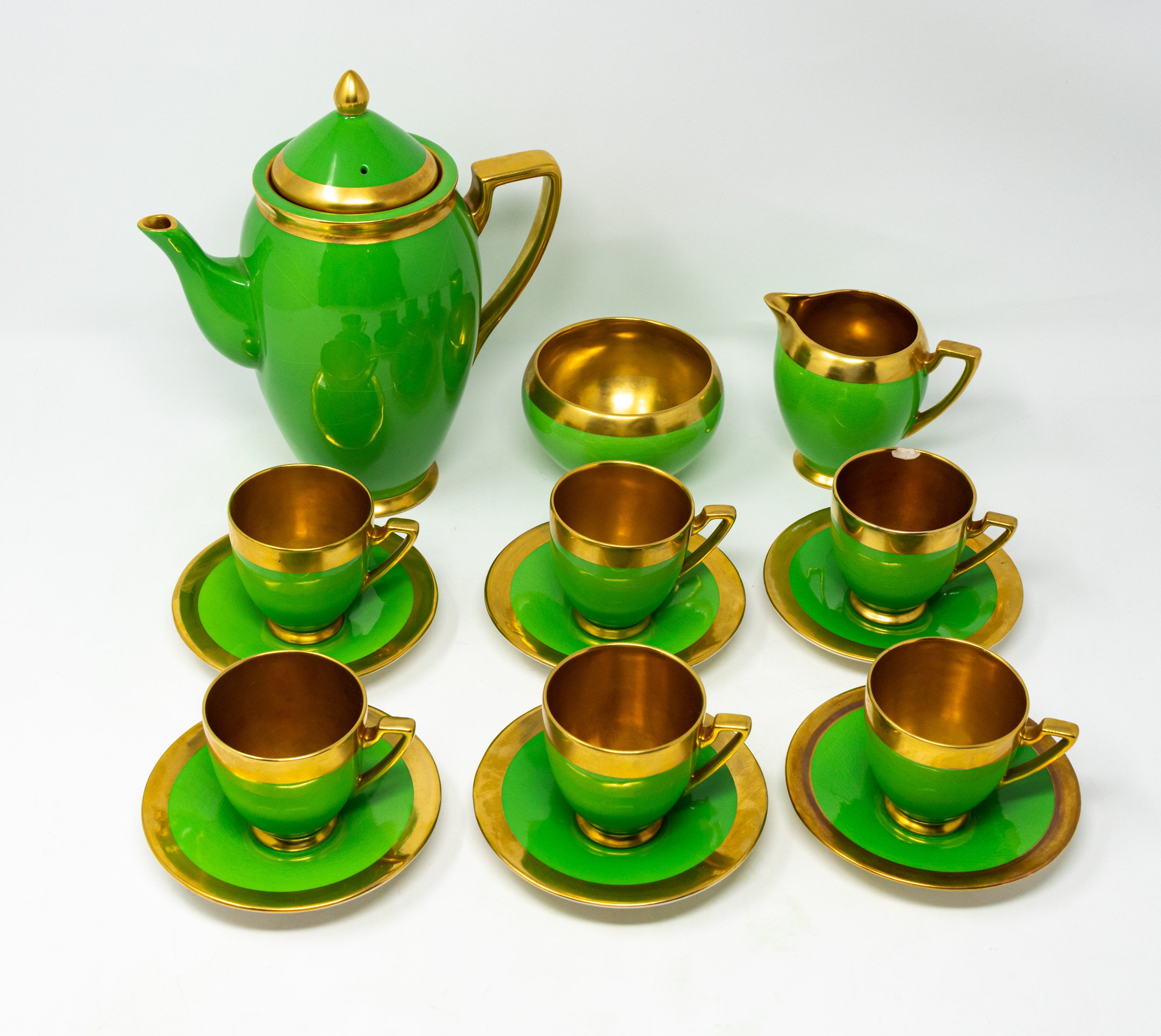 【良好品】 Carltonware green and gold art-deco cocoa/ cofee set, cups アンティーク雑貨