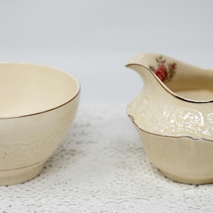 Crown Ducal creamer and sugar bowl set, Ducal ware, ironstone embossed, transfwerware,  A. G. Richardson and Co., England, c.1915-1930s