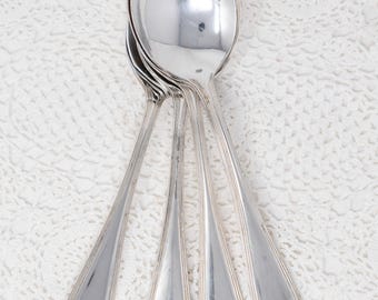 Wybór łyżek stołowych Chateau Silver Plated, zabytkowych sztućców, sztućców ze srebra