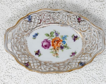 Vintage Schumann Bavaria Reticulated Serving Dish: Dresden Floral China