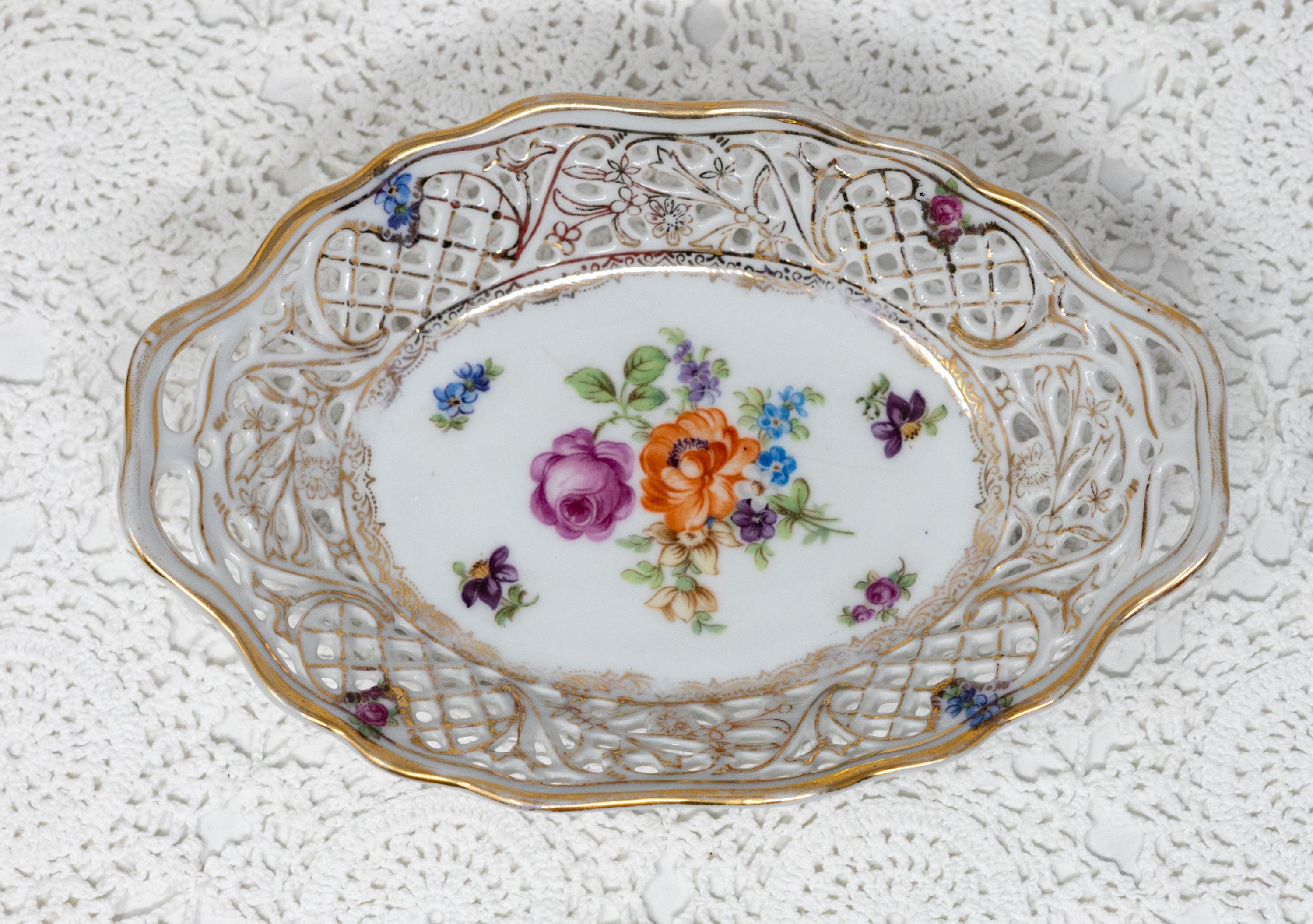 Vintage Schumann Bavaria Reticulated Serving Dish: Dresden Floral
