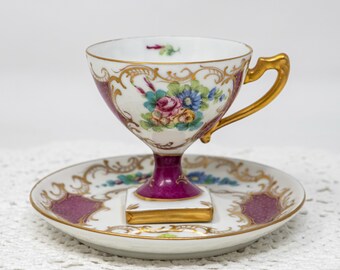 Limoges demitasse set, espresso cup and saucer, antique china made in France, c.1920-1940, RARE