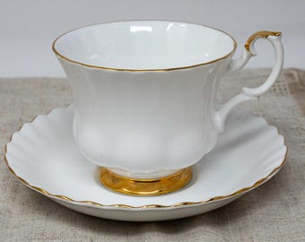 Royal Albert Teacup and Saucer: Val D'Or White & Gold, Montrose Shape