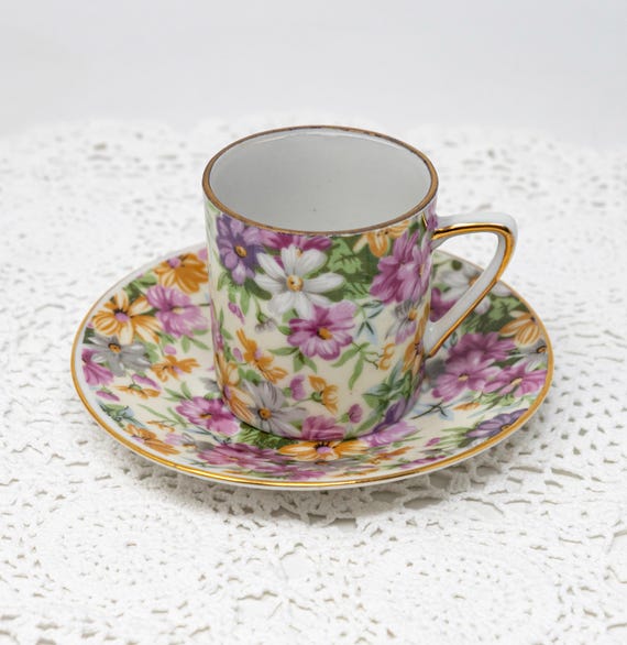 Vintage Royal Crown Demitasse Set: Floral Chintz China, Made in