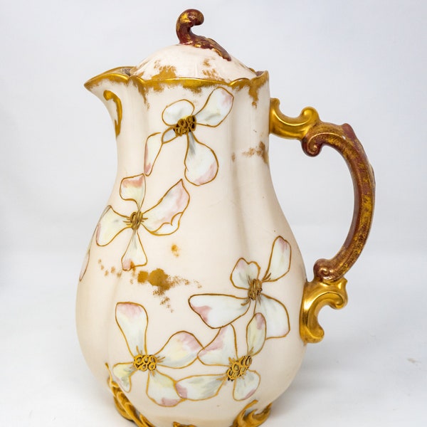 AS IS Antique Limoges Haviland hand-painted cocoa pot, c. 1876-1889s, RARE