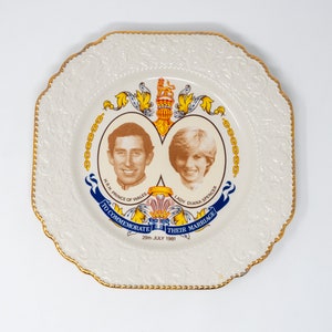 Vintage Liverpool Road collectible square plate, Commemoration of Marriage of H.R.H. Prince of Wales and Lady Diana Spencer