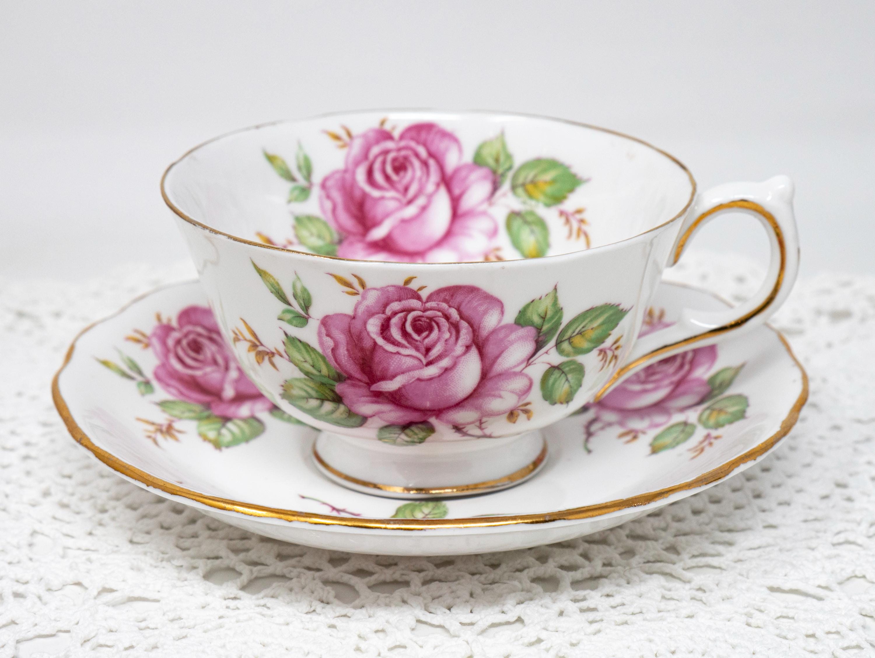 Vintage Melba Bone China Teacup and Saucer Set: Pink Roses