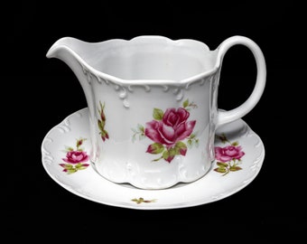 Rosenthal large round milk jug with matching underplate,rose decoration, vintage china, c.1950-1982