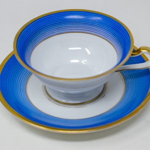 Eschenbach blue band, radial rings teacup and saucer set, vintage Bavaria, blue gold and white pattern, RARE