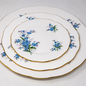 Royal Albert &quot;Forget-me-not&quot; series plates, vintage bone china, floral decoration and gold trim