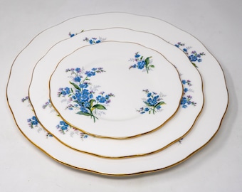 Royal Albert &quot;Forget-me-not&quot; series plates, vintage bone china, floral decoration and gold trim