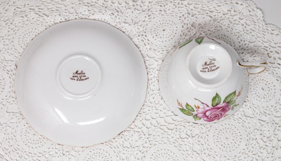 Vintage Melba Bone China Teacup and Saucer Set: Pink Roses
