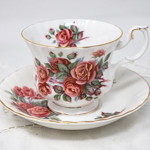 Royal Albert Centennial Rose teacup and saucer set, vintage bone china made in England