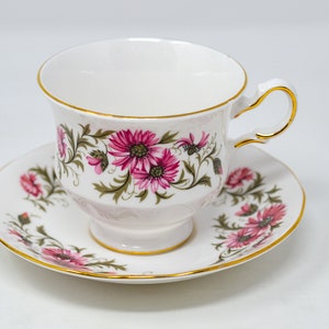 Vintage Royal Vale tea cup and saucer, pink carnations, Pattern 8584