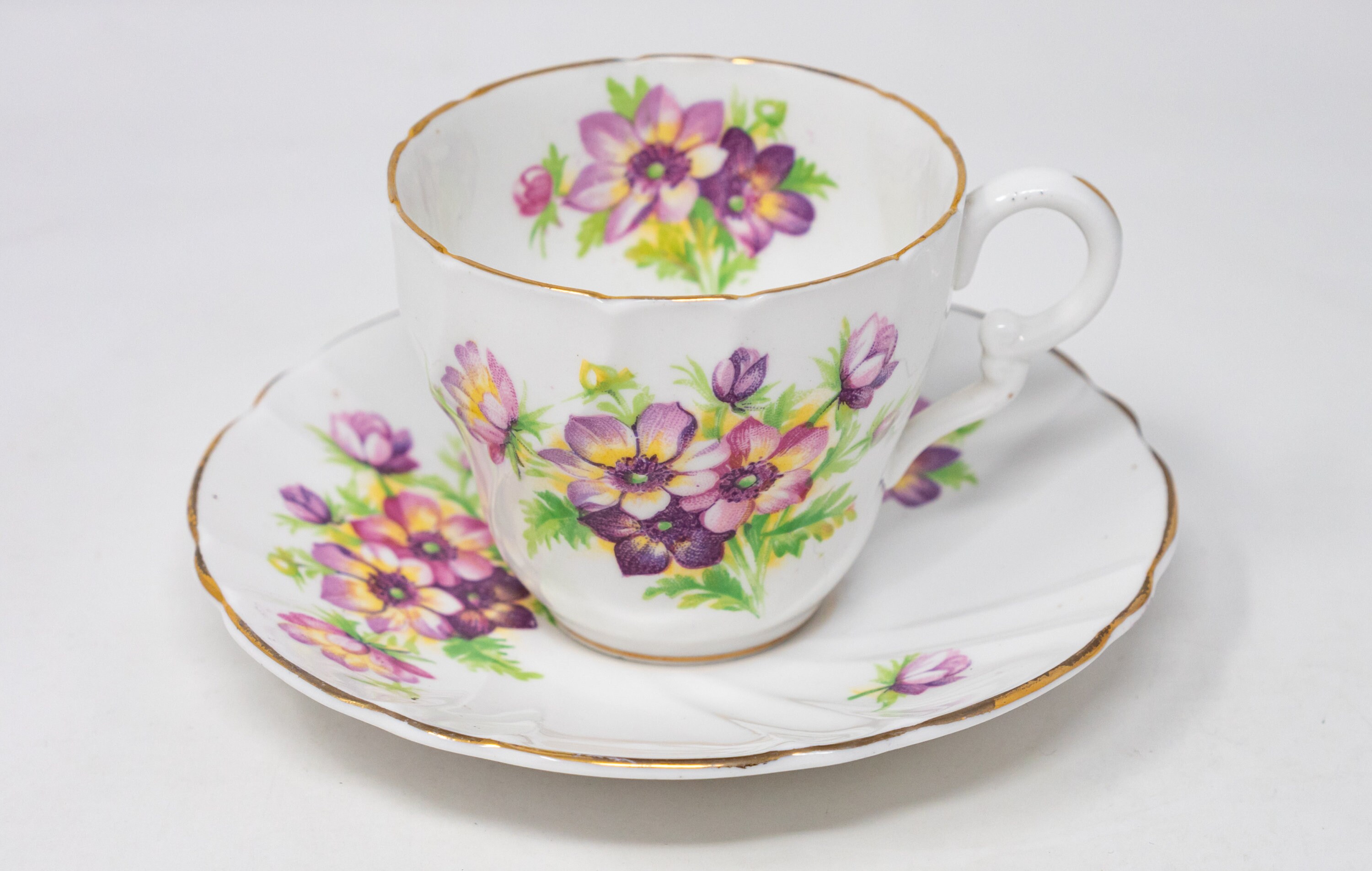 Spring Flowers with Bird Fine Porcelain Latte Cup and Saucer