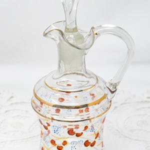 Glass cruet/decanter with stopper, vintage glass, hand-blown glass, hand-decorated, the first half of the 20th century