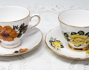 Vintage Bone China Teacup Set: Royal Vale & Colclough Floral Tea Party