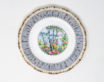 Piatto Royal Albert Silver Birch da 6,25 pollici, prodotto in Inghilterra, porcellana fine vintage
