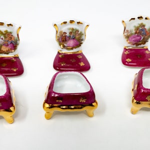 Limoges miniatures, trinket boxes in the form of a chair, France, Fragonard courteous couples decor, vintage