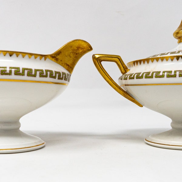 Limoges  Blakeman and Henderson creamer and sugar bowl with lid, art-deco, c.1890-1910
