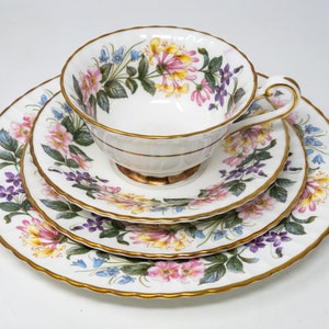 Selection of Paragon &quot;Country lane&quot; dinnerware: teacups, plates, c.1972-1990, vintage bone china